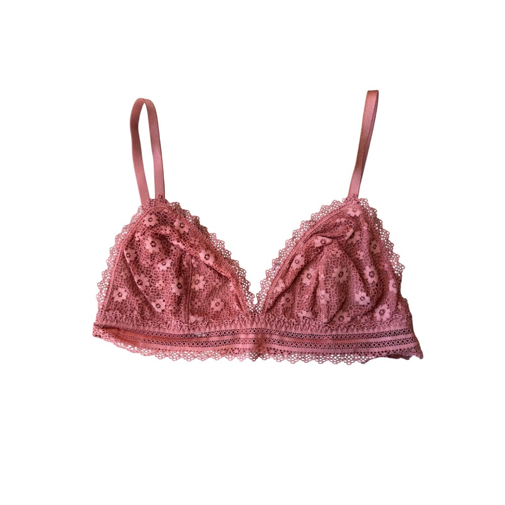 Victorias Secret Floral Lace Bralette Terracotta Rose Triangle Bra Large